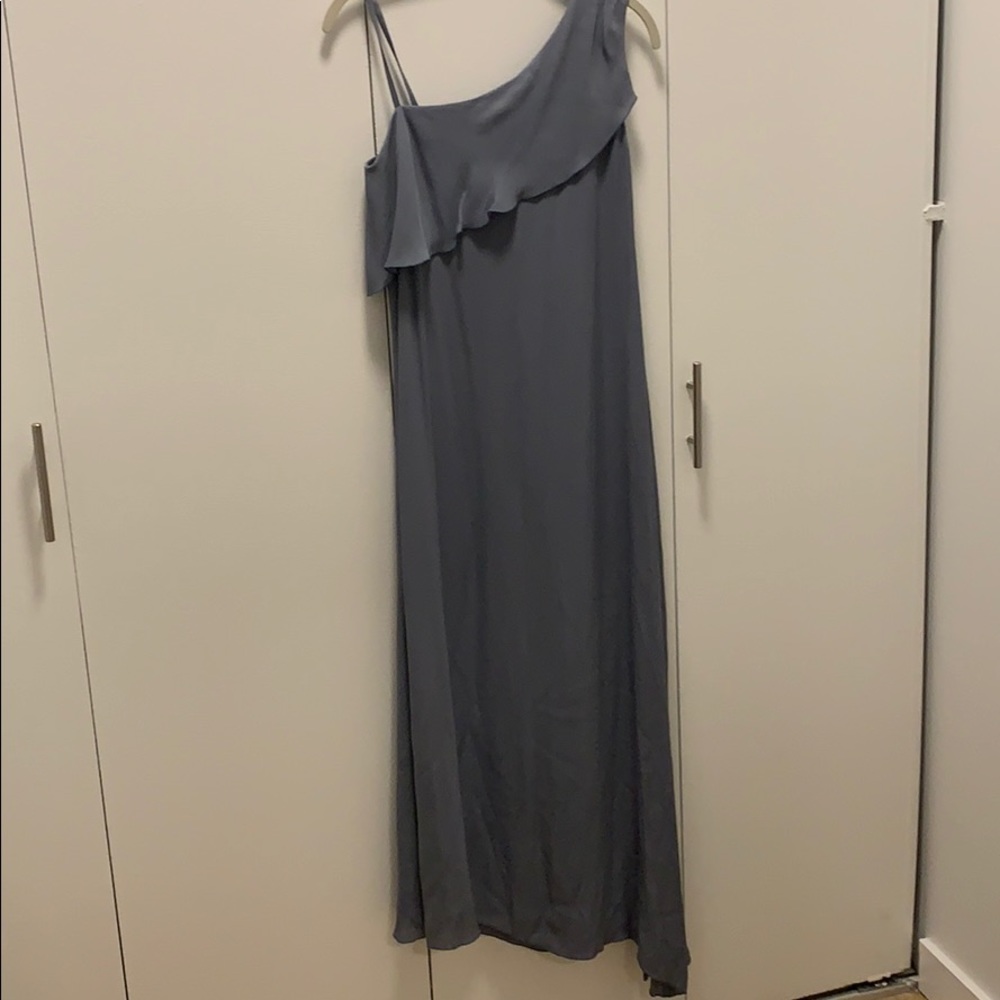 One shoulder dress with slight angle at the bottom